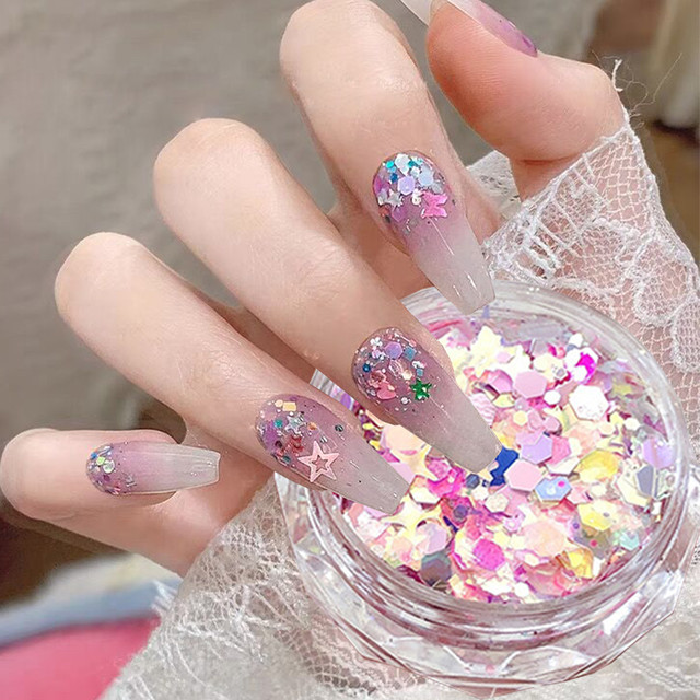 1Box Twinkle Mermaid Stars Decals Nail Glitter Holographic Mix-Shaped  Chunky Flakes DIY Manicure Decorations Loose